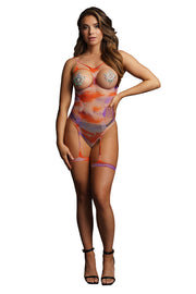 Le Désir Open-Cup Tie Dye Strappy Teddy & Nipple Bling in O