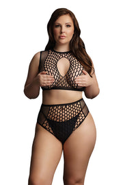 Le Désir Duo Net Key-Hole Black Bra 2pc Set in OSXL