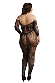 Le Désir Black Lace Sleeved Bodystocking in OSXL